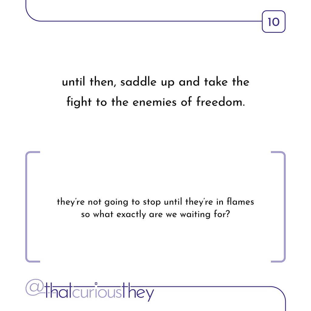 until then, saddle up and take the fight to the enemies of freedom. they\&#039;re not going to stop until they\&#039;re in flames so what exactly are we waiting for?